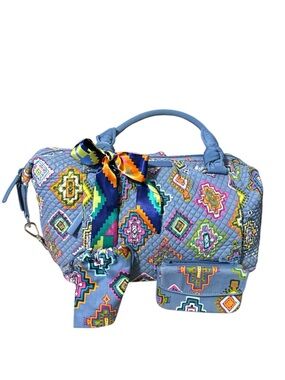 Vera Bradley Light Blue Quilted Satchel with Multicolor Ikat Print